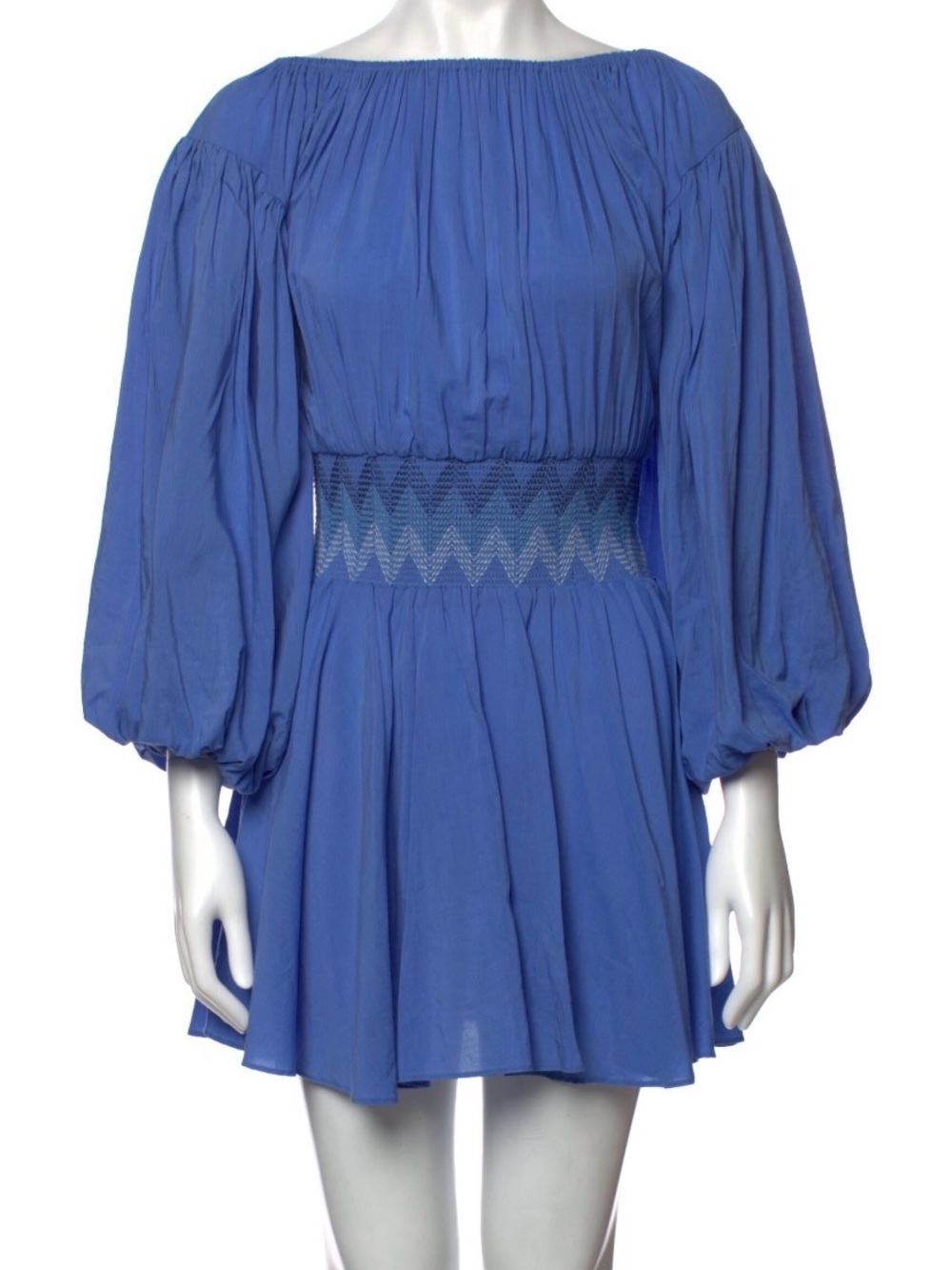 Misa Los Angeles Cobalt Blue Long-Sleeve Smocked-Waist Mini Dress